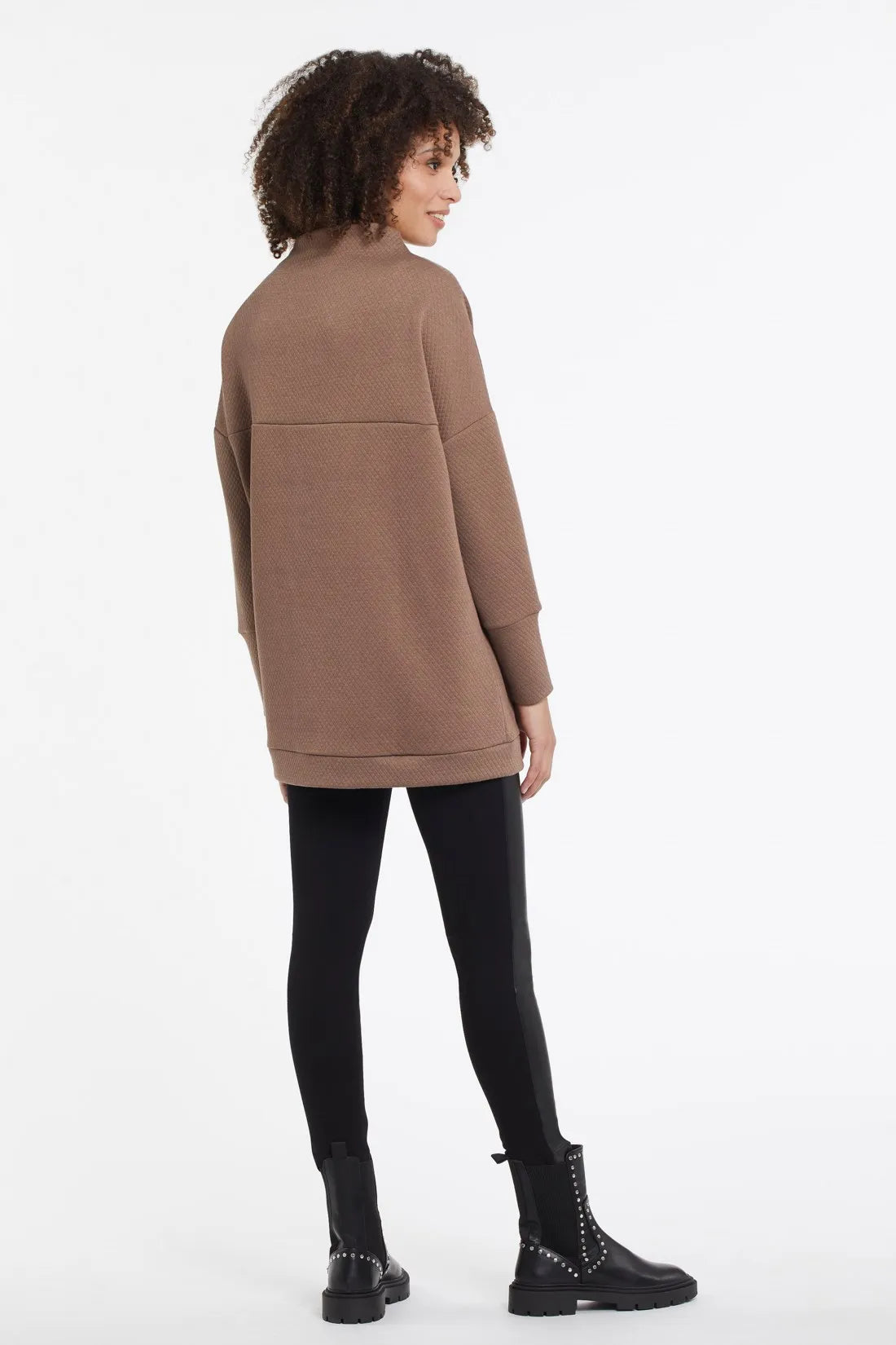 Tribal Mini Quilted Funnel neck tunic in Pinebark