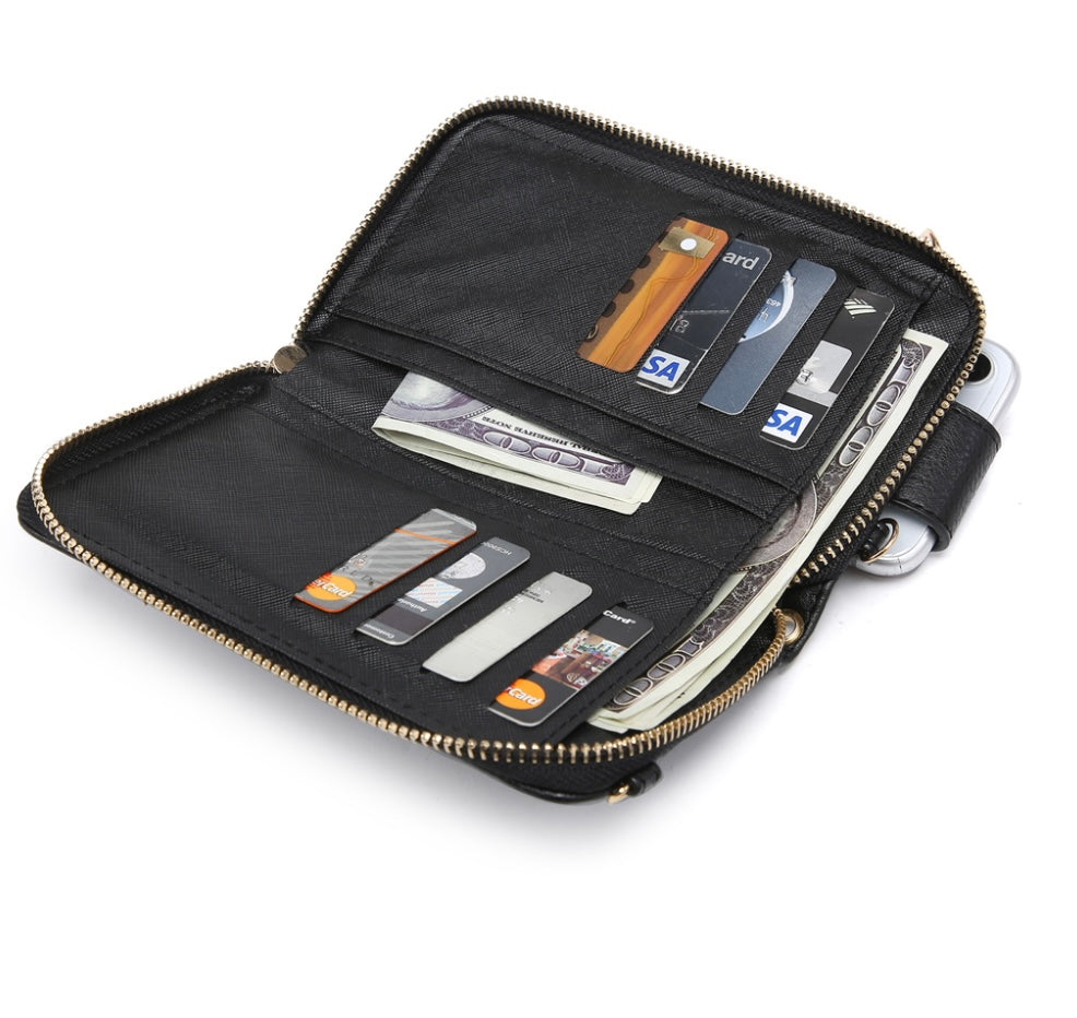 Black cell phone wristlet and crossbody BC1148