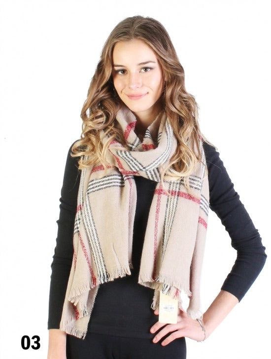 Blanket scarves Soft touch plaid khaki 1535