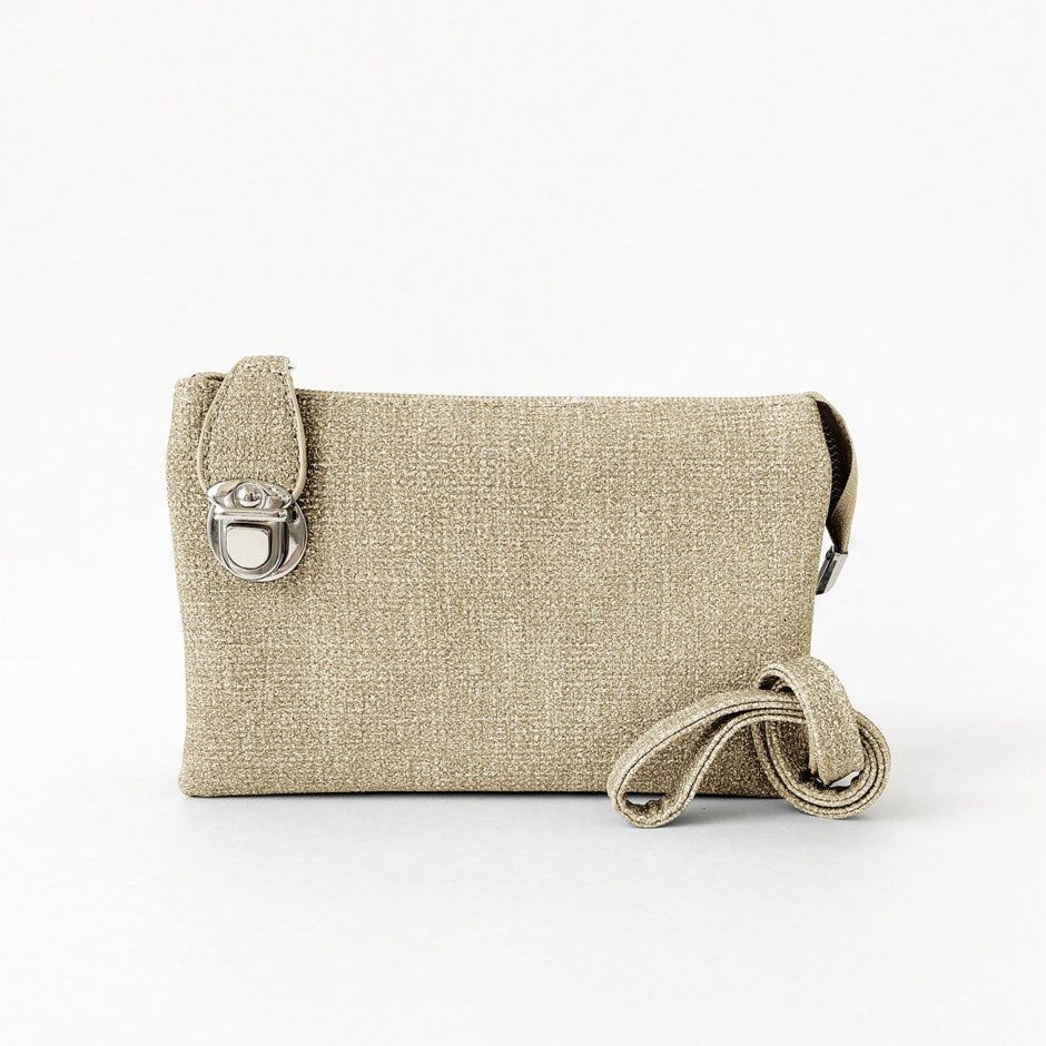 Beige linen look multi pouch wristlet/crossbody