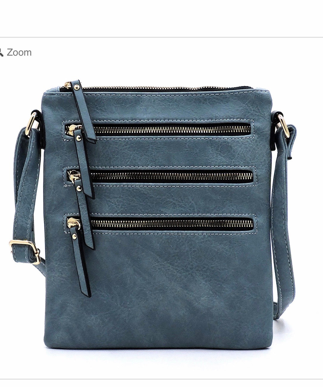 Blue messenger with 3 zippers