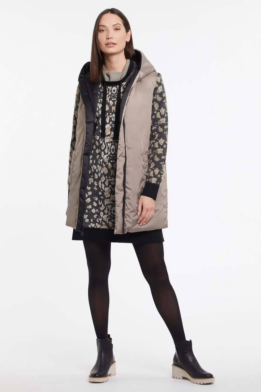 Reversible Long Hooded Puffer Vest
