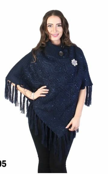 Navy shawl collar bling poncho