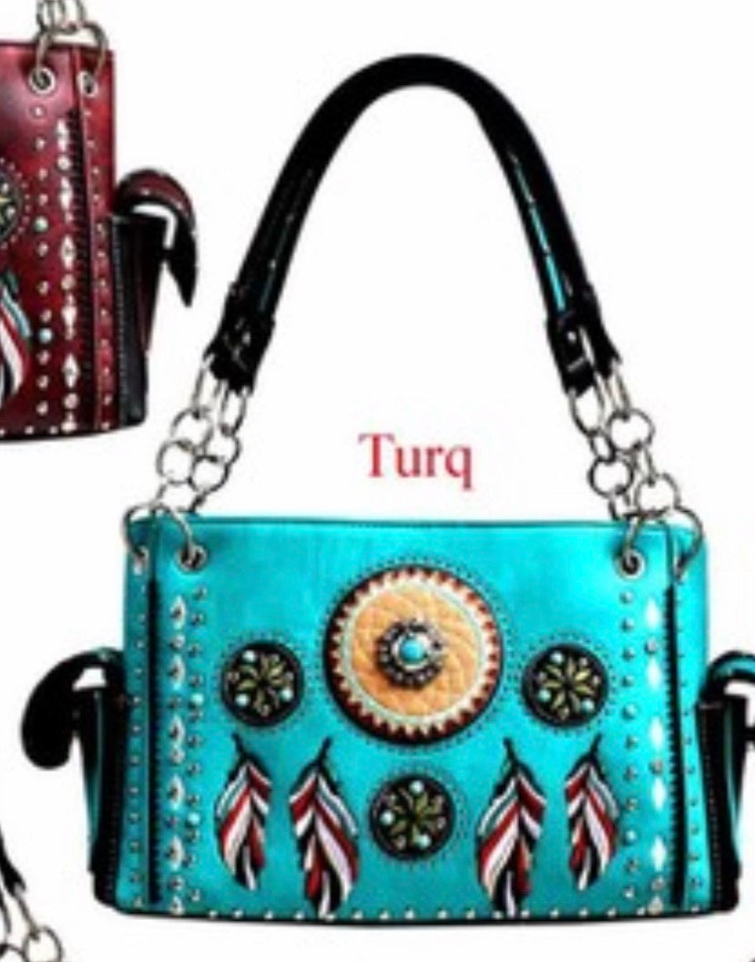 Turquoise western feather with turquoise stone