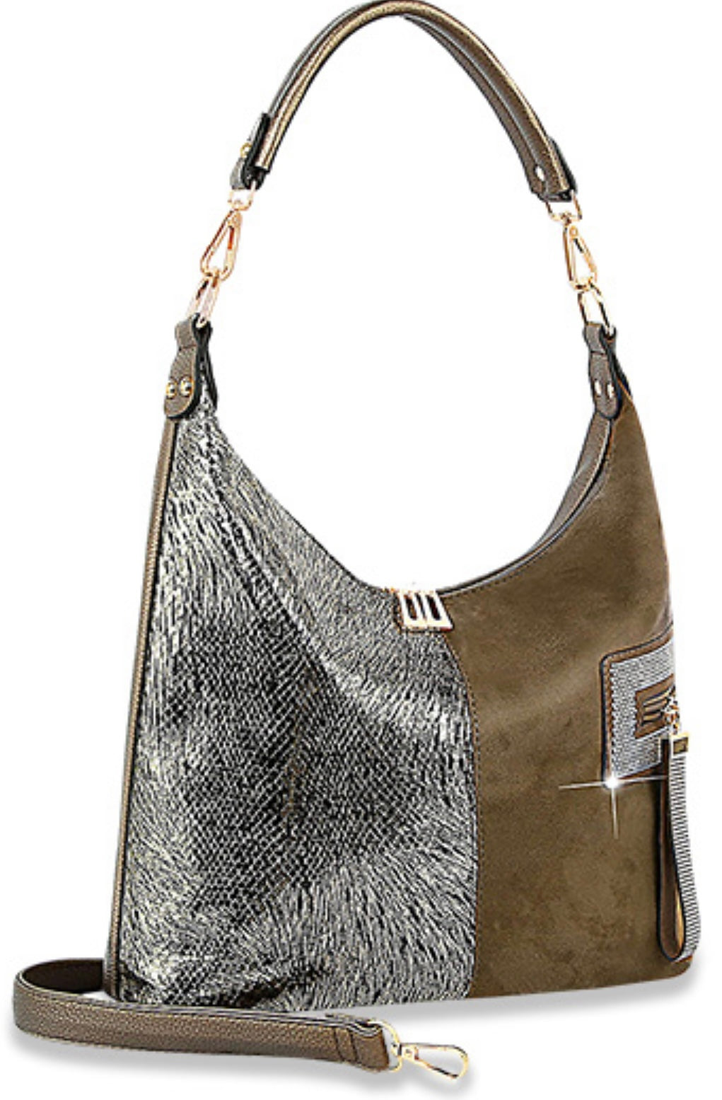 Bronze Multiple textured hobo bag with bling