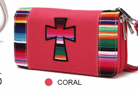 Pink cross cloth wallet with Navajo