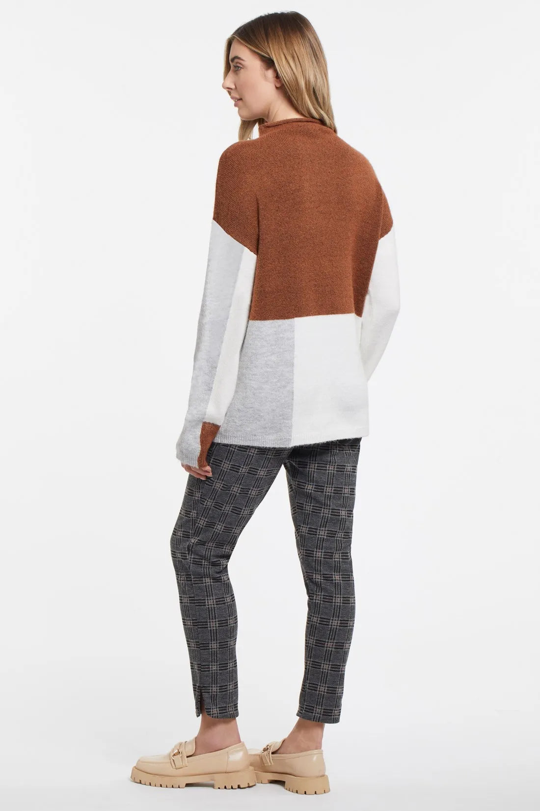 Colour Block Funnel Neck Sweater in H Sierra