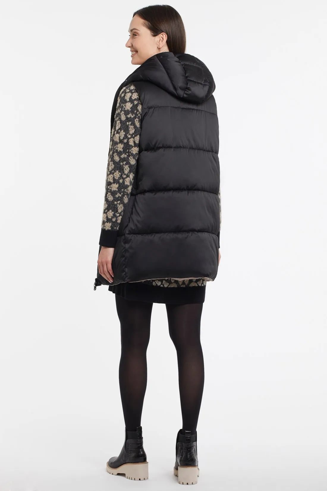 Reversible Long Hooded Puffer Vest