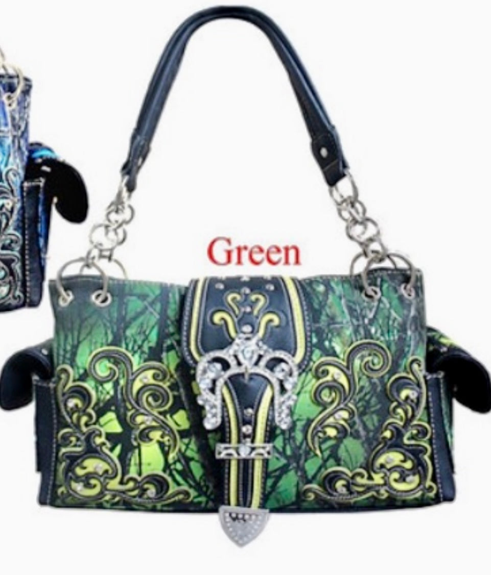 Green camouflage purse with buckle