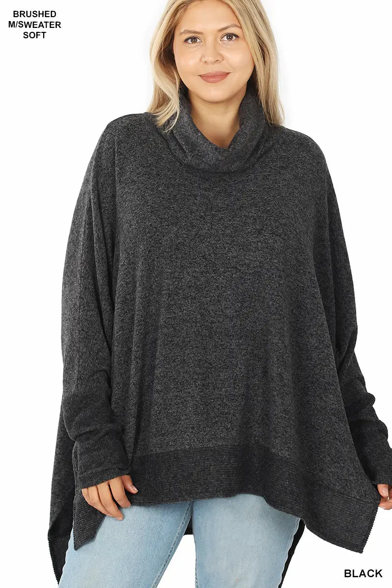 Black brushed melange cowl neck sweater VM