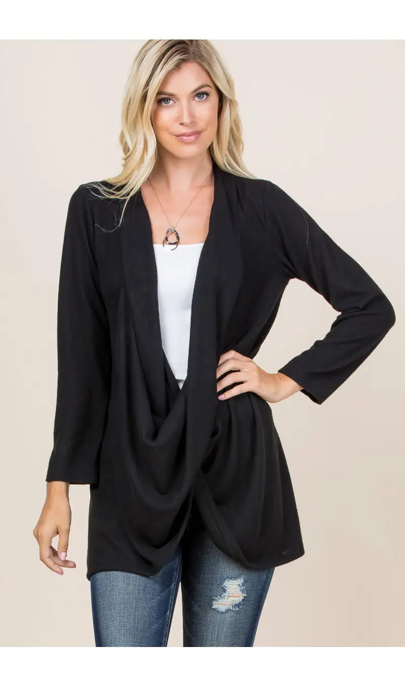 Black cowl twist long sleeve pullover EC7769