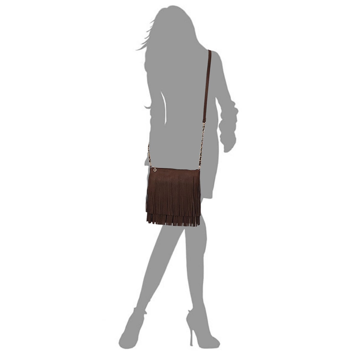 Nude fringe crossbody bag