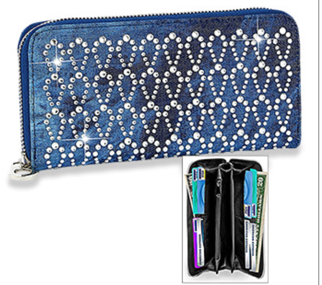 Blue tear drop bling wallet
