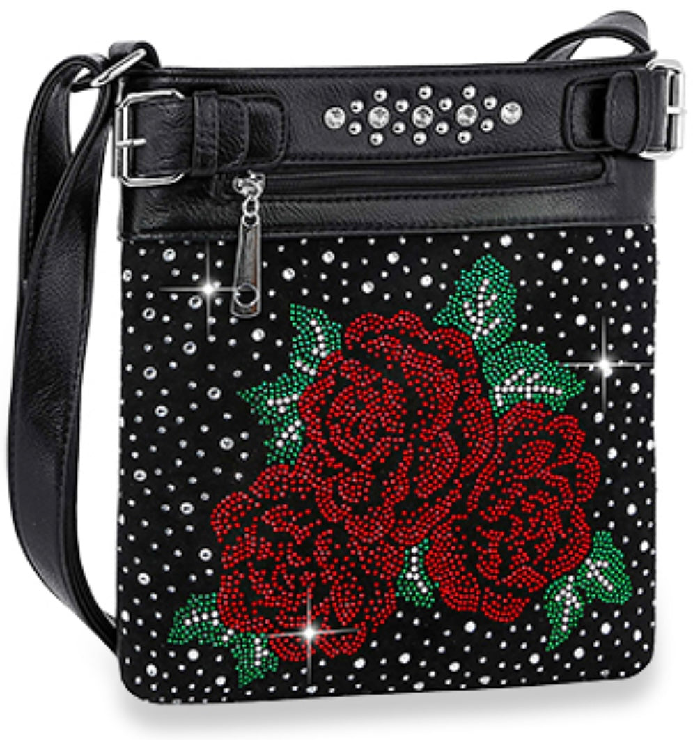 Rose Design Rhinestone crossbody purse