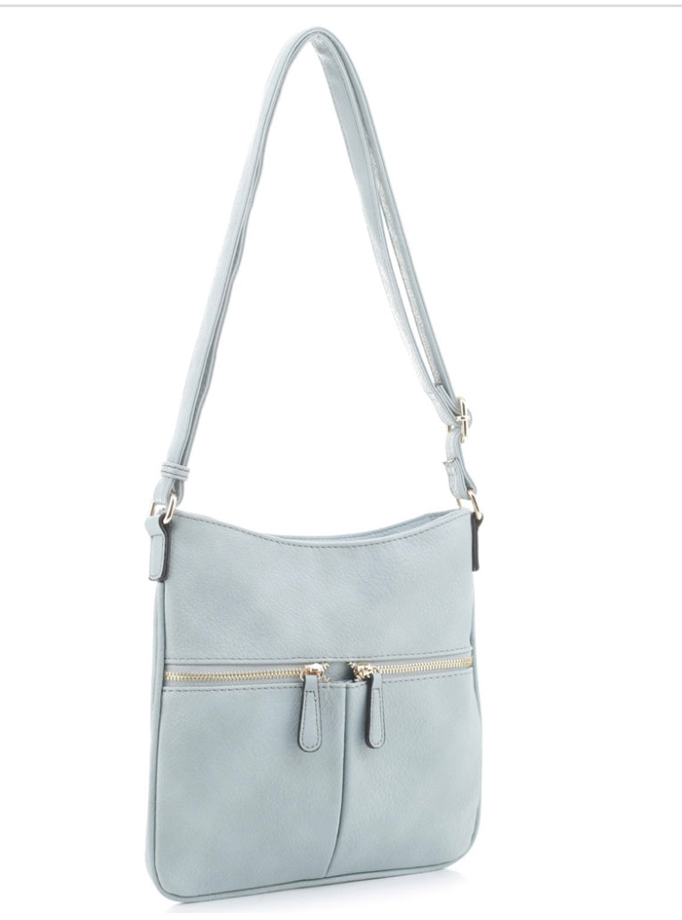 Light blue front zip pocket crossbody