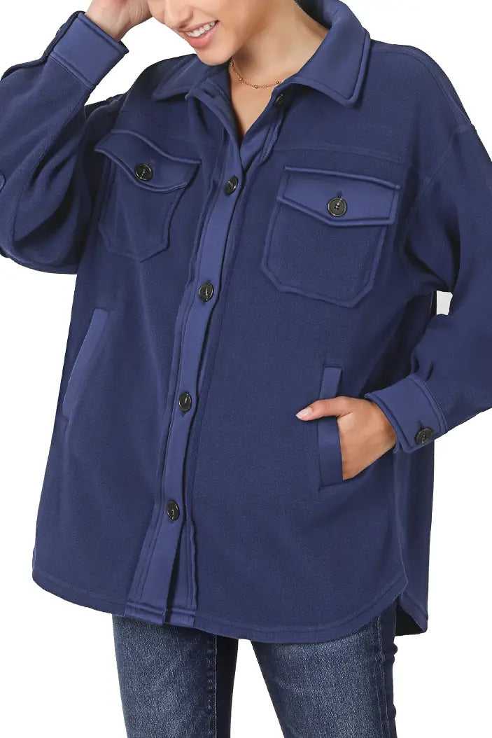 Navy oversized fleece Shacket VM