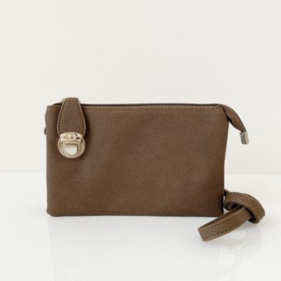 Brown textured multi pouch wristlet/crossbody