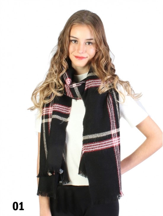 Blanket scarves Soft touch plaid black 1535
