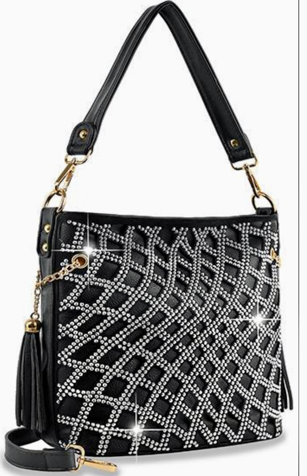 Black layered bling with tassel chain side