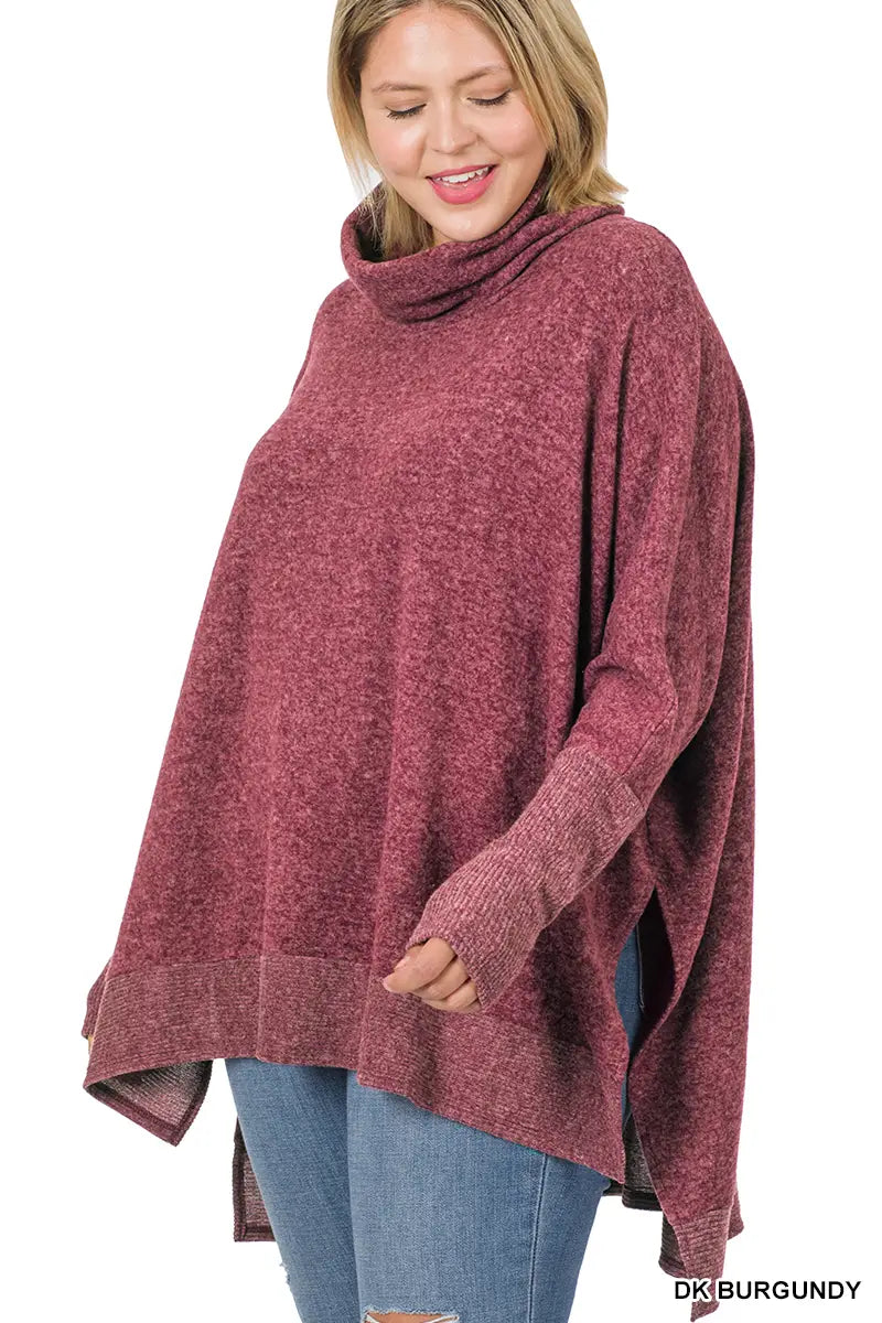 Dark Burgundy brushed melange cowl neck sweater VM