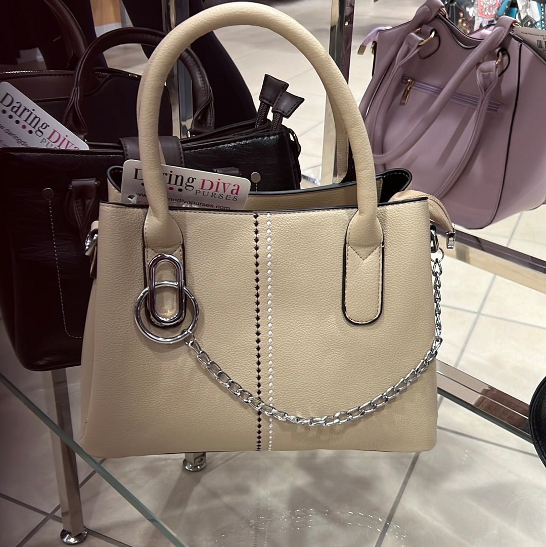 Beige stylish tote with silver chain