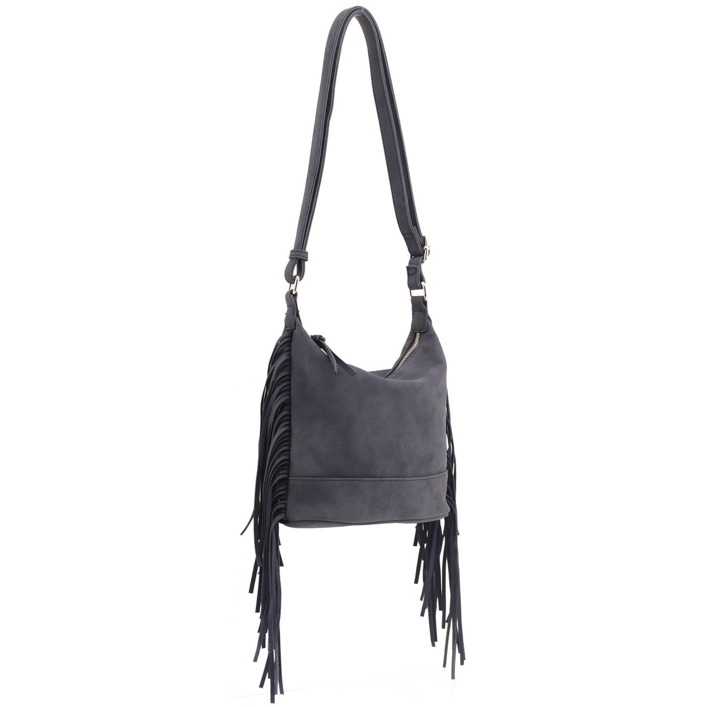 Black Faux Suede Fringe Crossbody