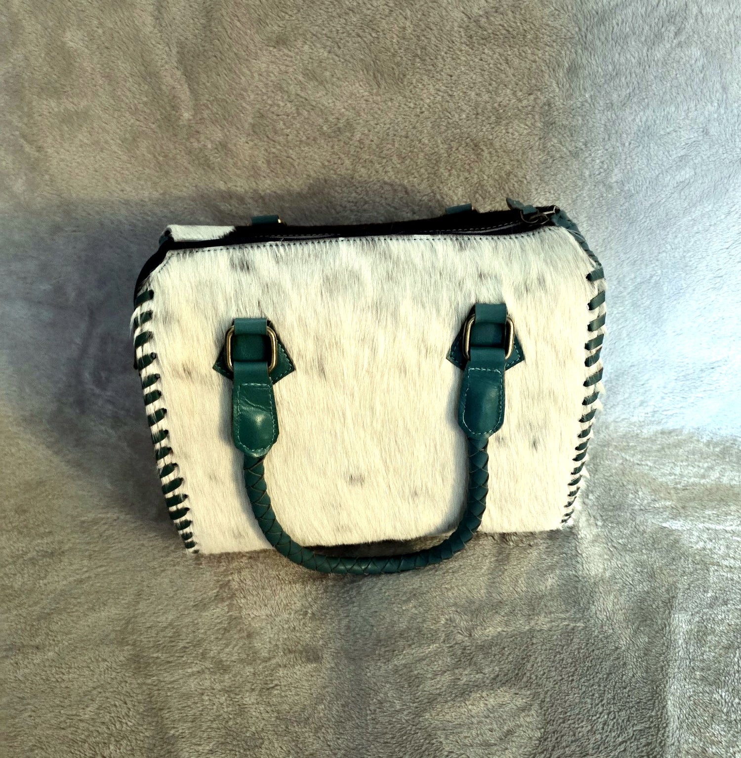 Hair on Hide Checker Tooled Leather Purse with Crossbody strap