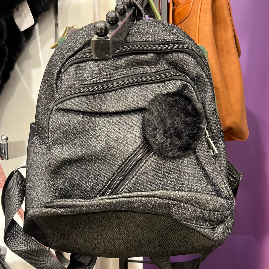 Black small backpack with Pom