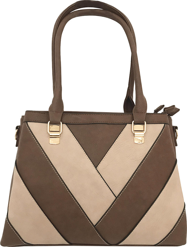 Brown and beige stitched tote 907