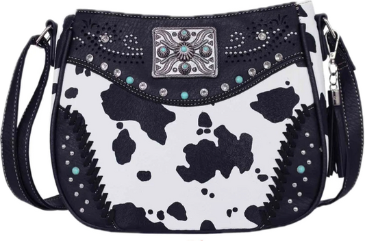 Black cow print crossbody purse