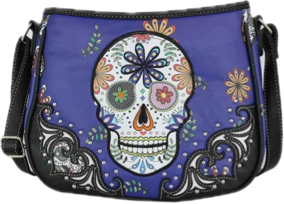 Purple Sugar Skull with Flower crossbody purse