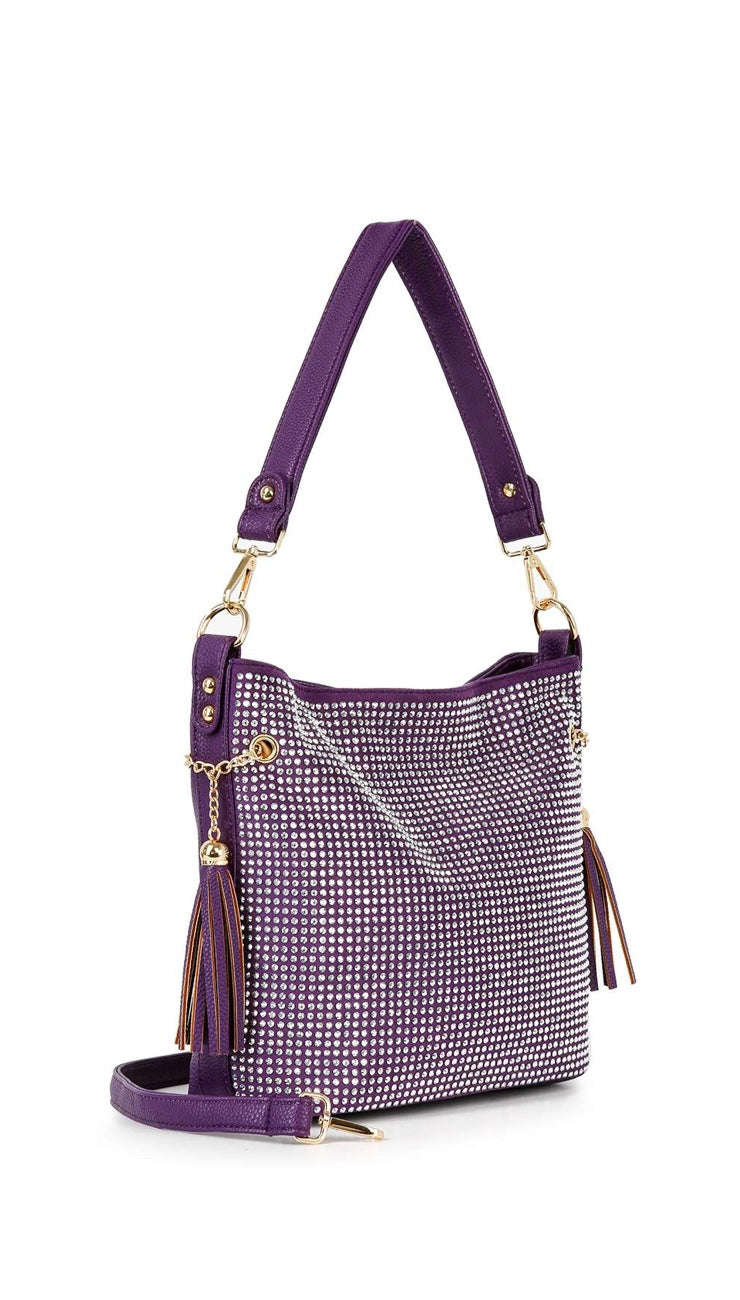 Purple Sparkling Rhinestone Hobo Handbag