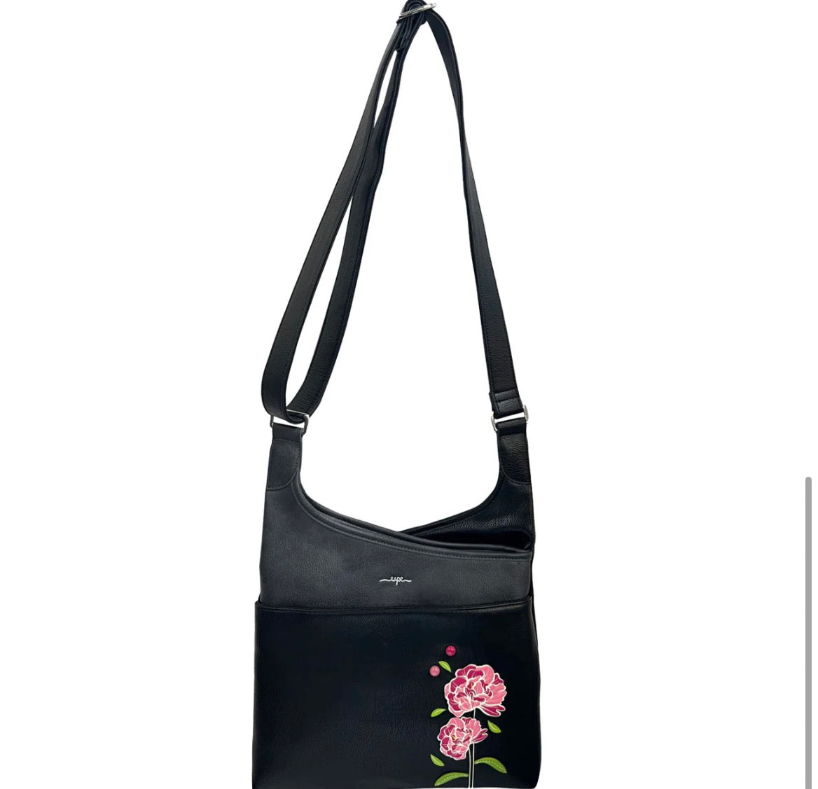 Black Peony Messenger Crossbody Bag