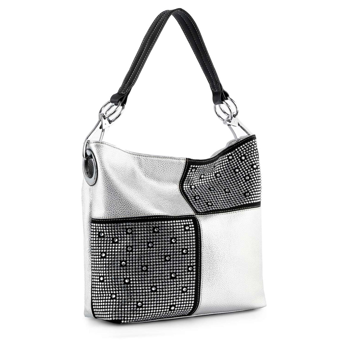 Dazzling rhinestone silver four square purse with ring sides