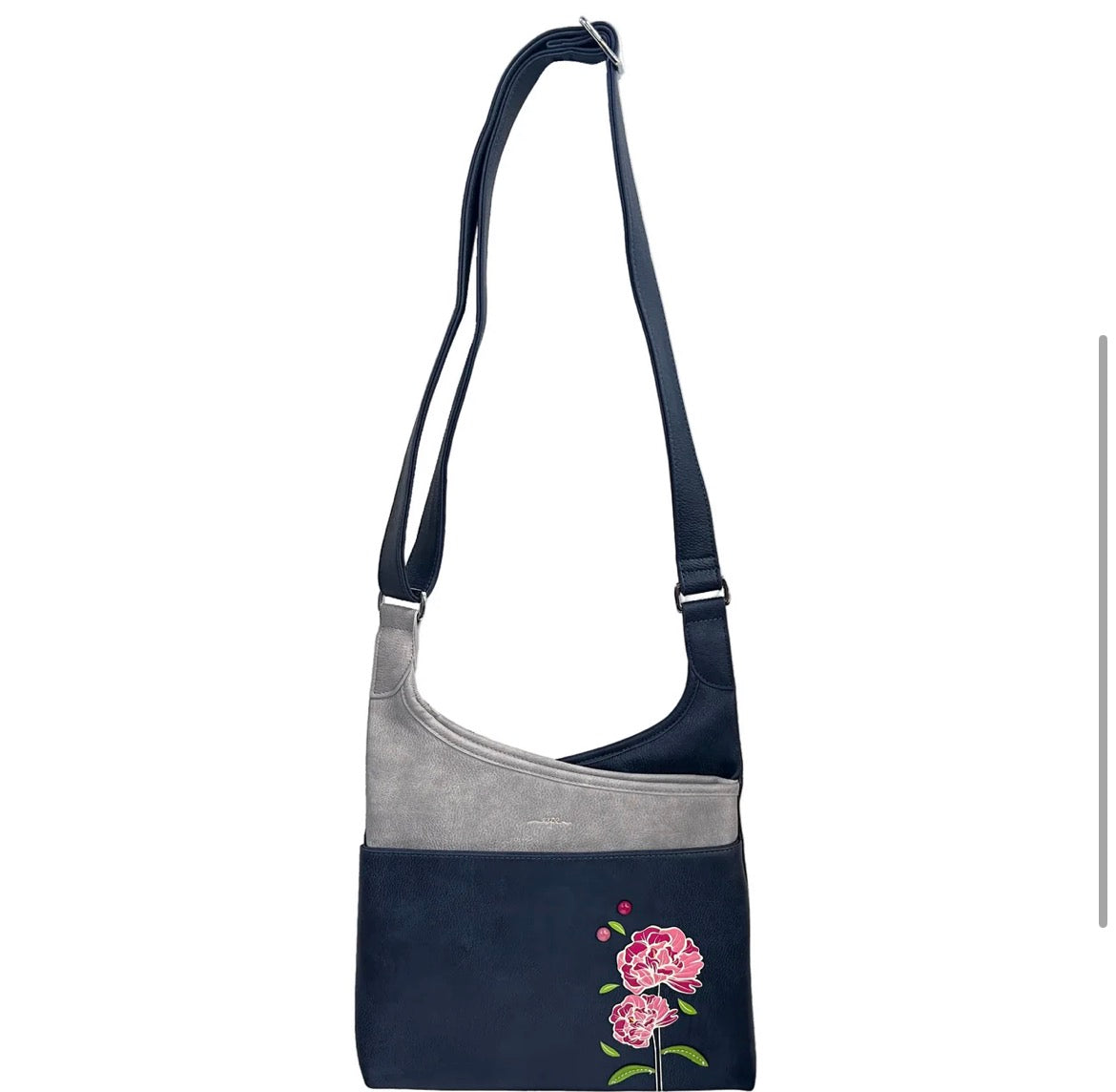 Blue Peony Messenger Crossbody Bag