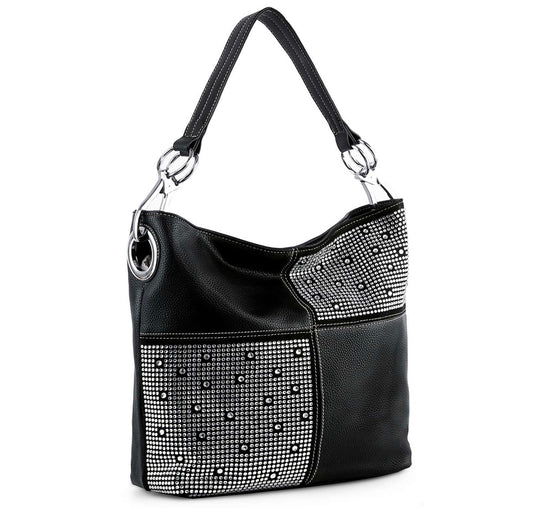 Dazzling rhinestone black four square purse with ring sides