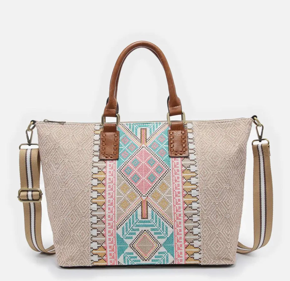 Taupe Mint Jojo Two-Tone Satchel w/ Guitar Strap M2055