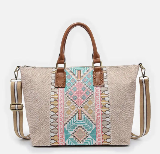 Taupe Mint Jojo Two-Tone Satchel w/ Guitar Strap M2055