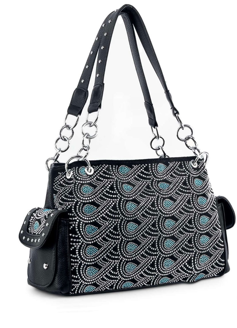 Large Rhinestone Purses Bling Western Rhinestone Purse with turquoise swirl pattern – Daring ...