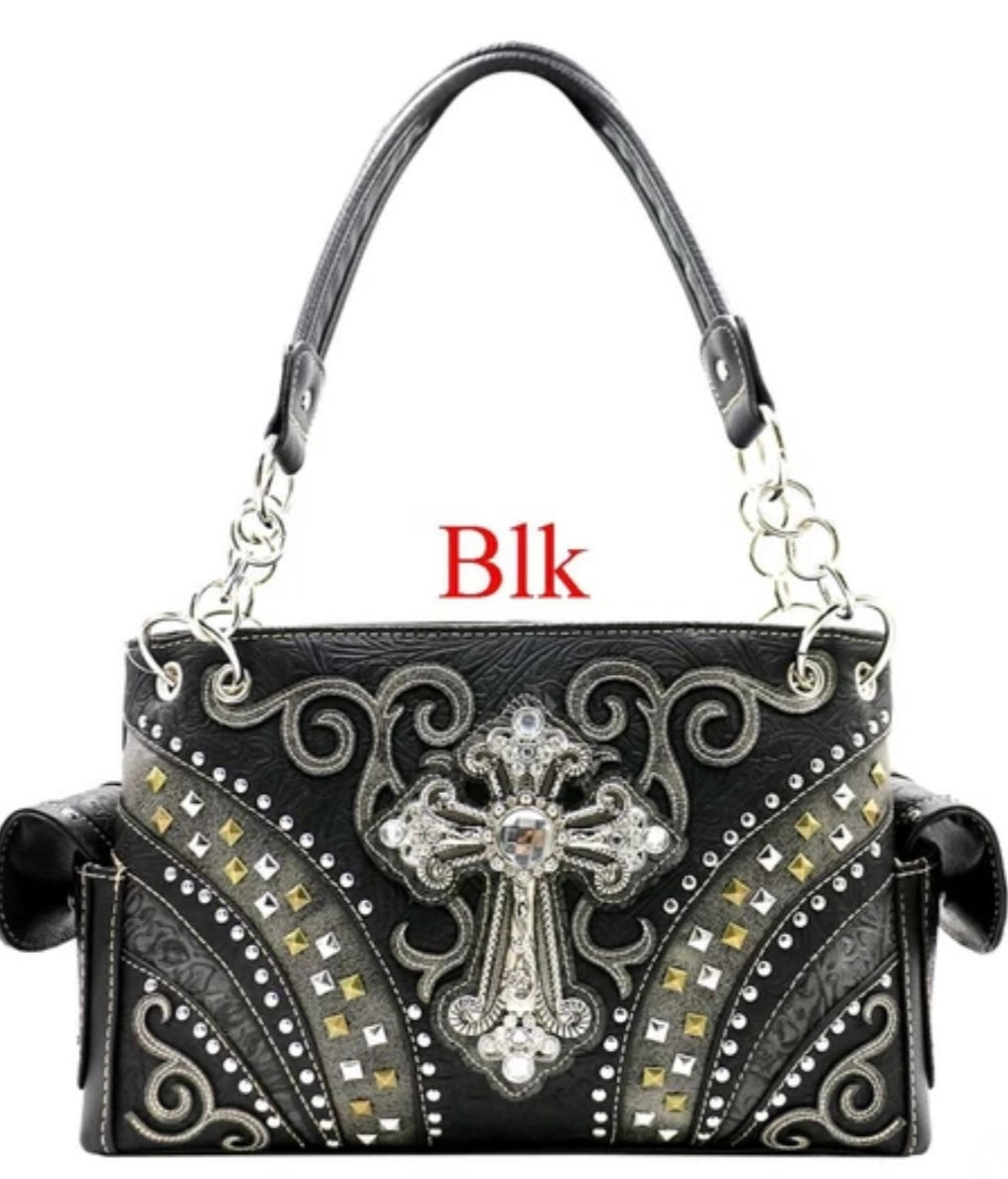 Black bling cross western purse