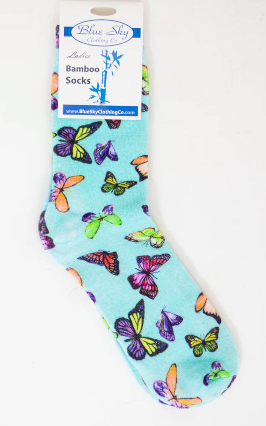 Ladies Bamboo Dress Socks Butterfly Print