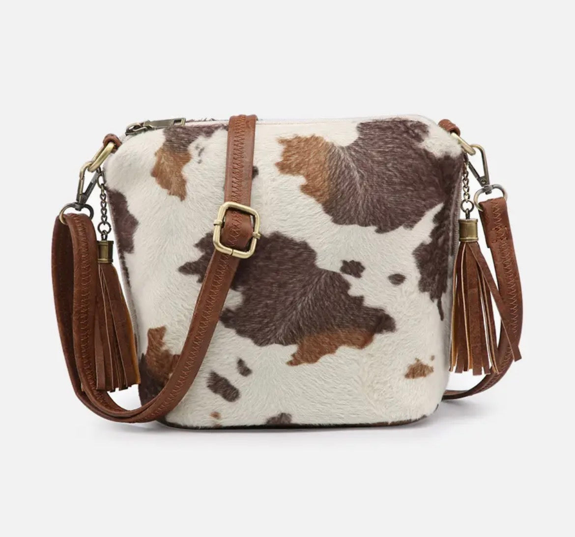 Cow Print Dylan Crossbody with Tassels M1766