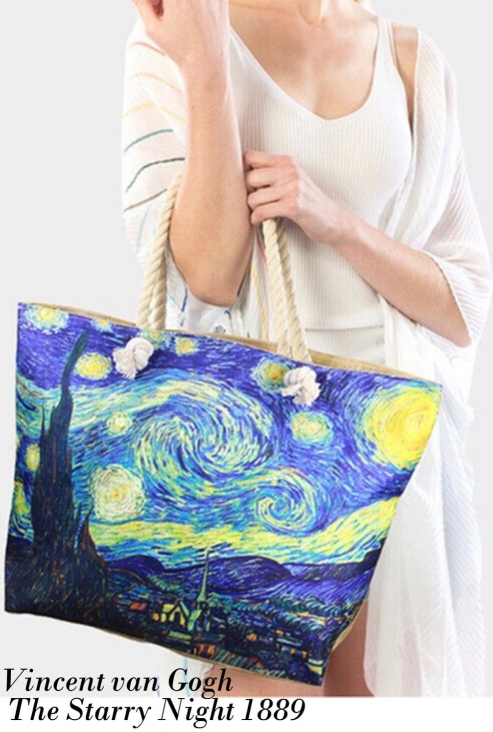 Canvas Tote Starry Night Oil Painting