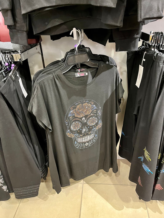 Bling Skull black with flower tunic 30038