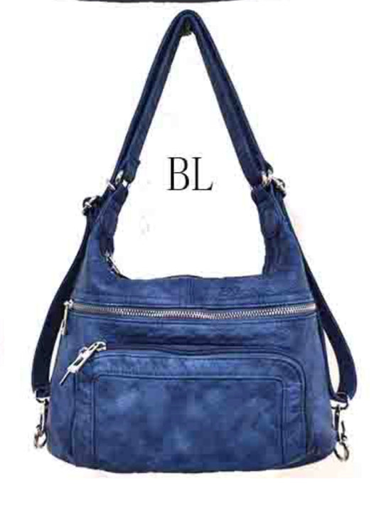 Blue WH3104 3 in 1 style backpack purse with wallet front
