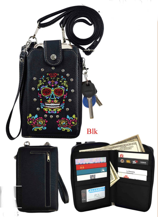 Black sugar skull phone purse