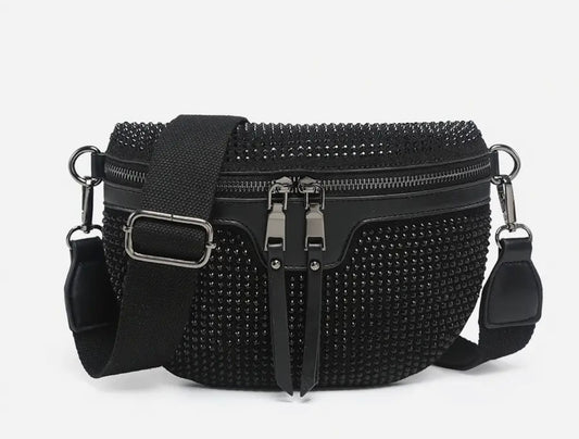 Black Kai Rhinestone Belt Bag EH2565