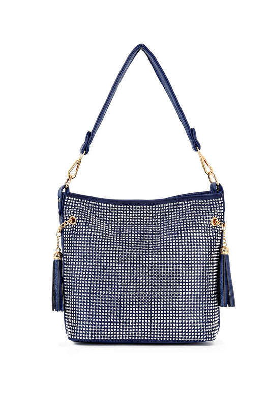 Navy Sparkling Rhinestone Hobo Handbag
