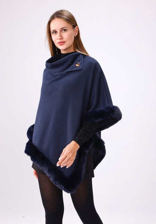 Navy CT200 shawl collar poncho