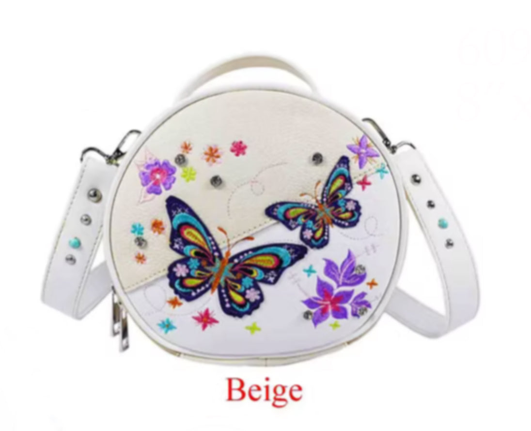 Beige Round Butterfly Purse